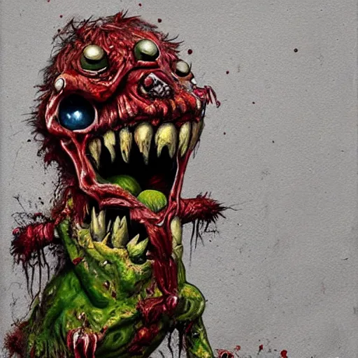 Prompt: zombie yoshi, gritty, veins, blood, bone, horror oil painting masterpiece, very detailed, intricate, trending on artstation