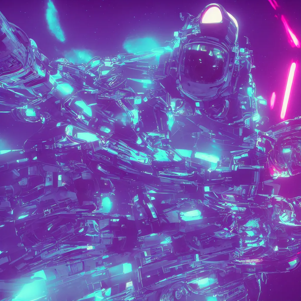 Prompt: synthwave fish astronaut, unreal engine, 4 k, ray - tracing,