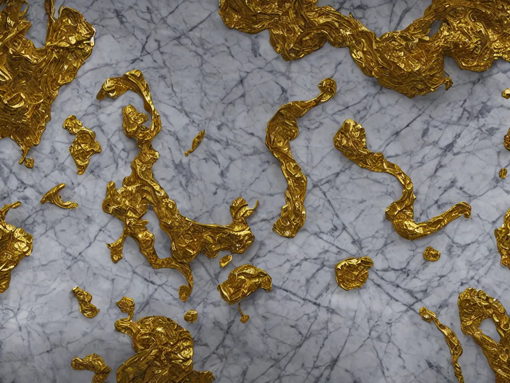 Image similar to hyperrealism, a world made of gold and white marble, intricate, highly detailed, strong perspective, artstation trending, environment concept, ray tracing, cinematic, concept art, 4k detail post processing, cinematic