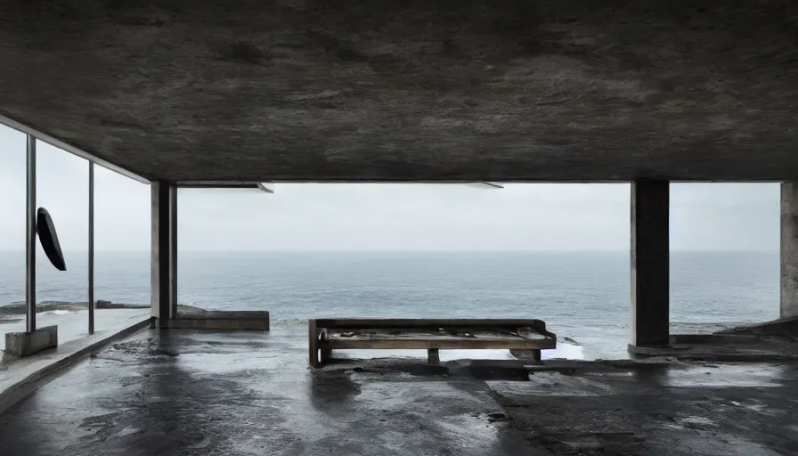 Image similar to coastal perched on a cliff overlooking a magnificient bay, bond villain base, brutalist imperial military base, drawing architecture, imperial architecture in rogue one, pritzker architecture prize, brutalism architecture, jan urschel, greig fraser