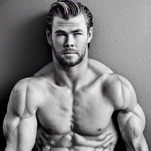 Image similar to “a realistic detailed photo of a guy who is an attractive humanoid who is half robot and half humanoid, who is a male android, Chris Hemsworth, shiny skin, posing like a statue, blank stare”