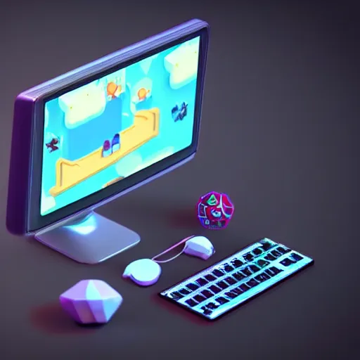 Prompt: a simple cute 3 d object of the pc monitor, mobile game, isometric art, centralised, mohamed chahin, blender cycles render, solid colours material, no background and shadows