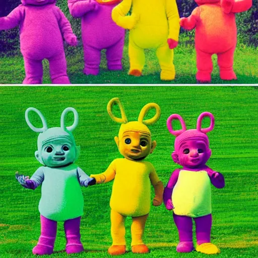 Image similar to Teletubbies with dwarfism acidwave