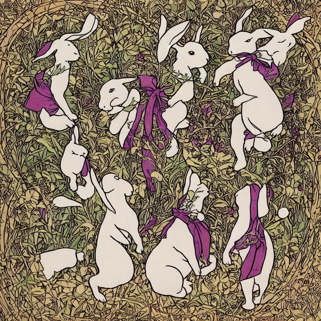 Image similar to Two rabbits playing chess in the art nouveau style