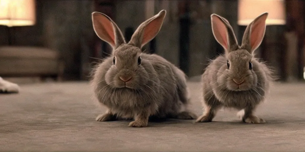 Prompt: a rabbit in the movie the dark knight screenshot