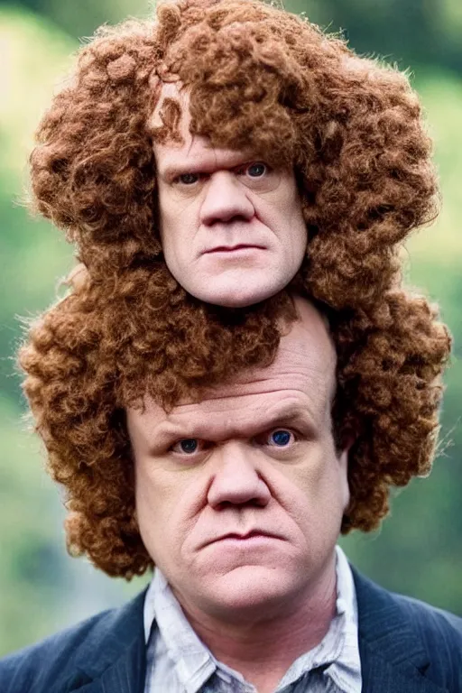 Prompt: john c. reilly's head wearing a wig made of cauliflower, movie still