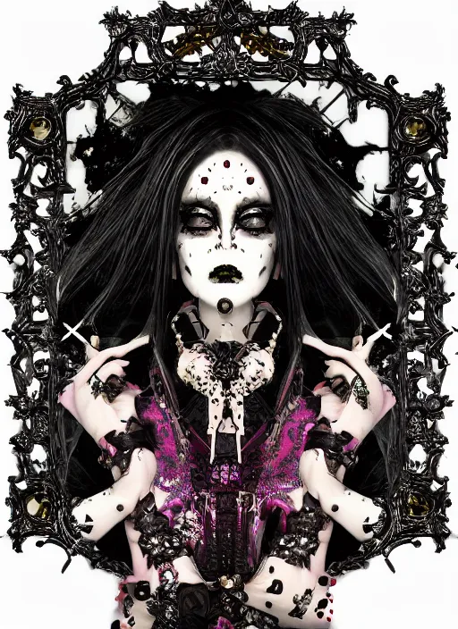 Image similar to baroque bedazzled gothic royalty frames surrounding a pixelsort emo demonic horrorcore japanese Edward Scissorhands, sharpened early computer graphics, remastered chromatic aberration