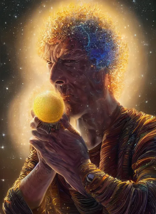 Prompt: high intricate digital paint of the sandman holding a glimmering galaxy, full shot, neil gaiman, maria panfilova, andrea savchenko, mike kime, ludovic plouffe, qi sheng luo, oliver cook, julian calle, eddie mendoza, trending on artstation