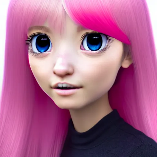 Prompt: A portrait of Nikki from Shining Nikki and Love Nikki, a cute 3d cgi toon young woman with long light pink hair, full bangs, hazel eyes, full round face, light makeup, pale skin, Chinese heritage, medium shot, mid-shot, hyperdetailed, 8k, trending on artstation, as a Pixar character