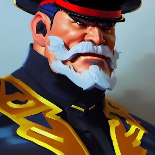 Image similar to Greg Manchess portrait painting of M. Bison as Overwatch character, medium shot, asymmetrical, profile picture, Organic Painting, sunny day, Matte Painting, bold shapes, hard edges, street art, trending on artstation, by Huang Guangjian and Gil Elvgren and Sachin Teng