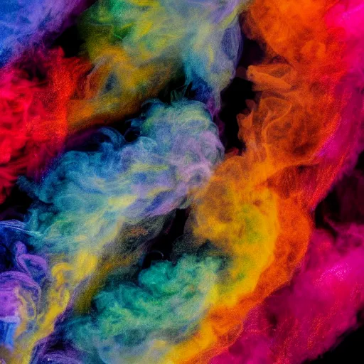 Prompt: multi color smoke with the outstretched ribbed wings of a fairytale dragon, billowy, 8 k, 4 k