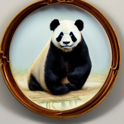 Image similar to an elegant, shiny, porcelain portrait of a giant panda donald trump, han dynasty heirloom