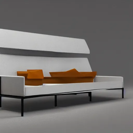 Prompt: Architecturally designed sofa using smooth edges with a brutalist flare. V-Ray, Octane Render, Unreal engine 5.