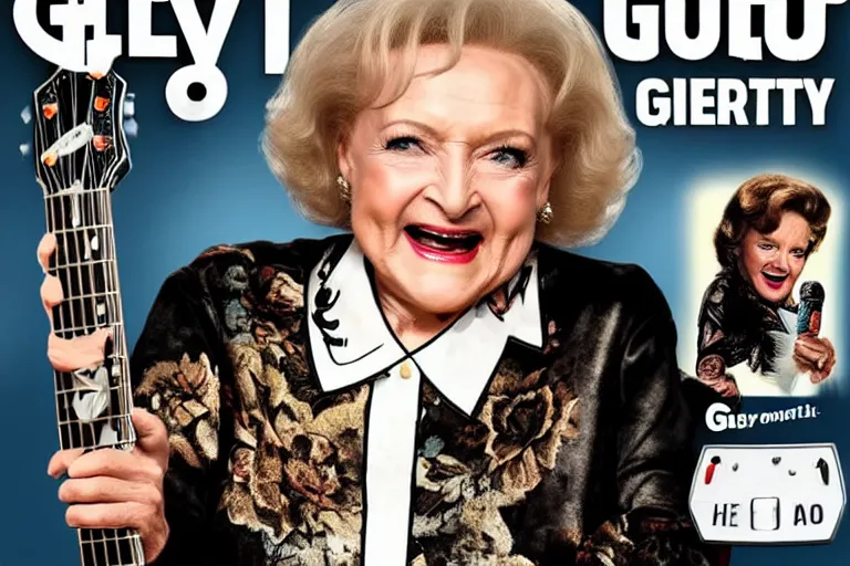 Image similar to betty white on the cover of guitar hero