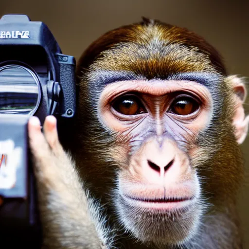 Image similar to Portrait of a monkey holding a camera