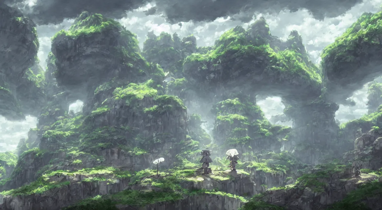 Prompt: Made in Abyss landscape, concept art