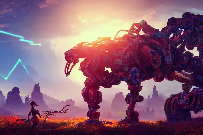 Image similar to tideripper machine mecanical creature robot of horizon forbidden west horizon zero dawn radiating a glowing aura global illumination ray tracing hdr fanart arstation by ian pesty and alena aenami artworks in 4 k