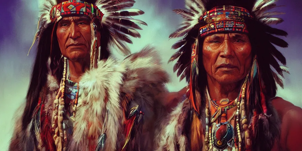 Prompt: of Native American Chief by P Liam Wong and Boris Vallejo