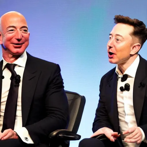 Image similar to jeff bezos and elon musk bathing together in beans