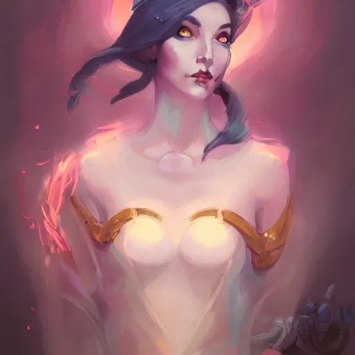 Prompt: beautiful female mage portrait in the style of Peter Mohrbacher