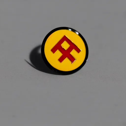 Image similar to a photo of a retro minimalistic clean fire warning enamel pin, studio lighting, behance