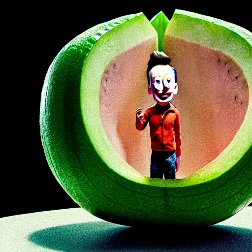 Image similar to elon musk as a melon, hyperrealistic, claymation, volumetric lighting, 3 5 mm film still, concept art