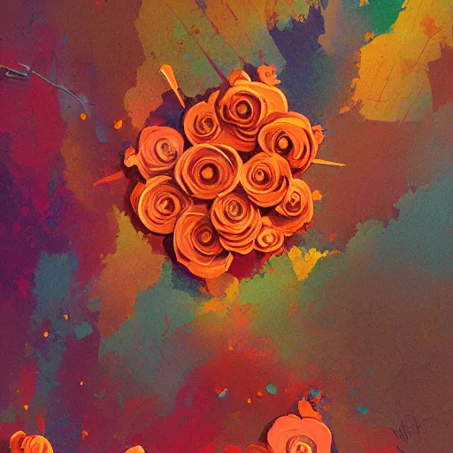 Image similar to a graph style gauche impasto oil paint flowers, steampunk art by james gilleard, cgsociety, retrofuturism, synthwave, retrowave, outrun, autumn color.