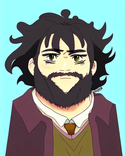 Image similar to Hagrid in cute anime style, portrait of fantasy man, detailed realistic beautiful, lofi colors, smooth, artistic, mellow and soft, sharpen high quality, in style of Ghibli