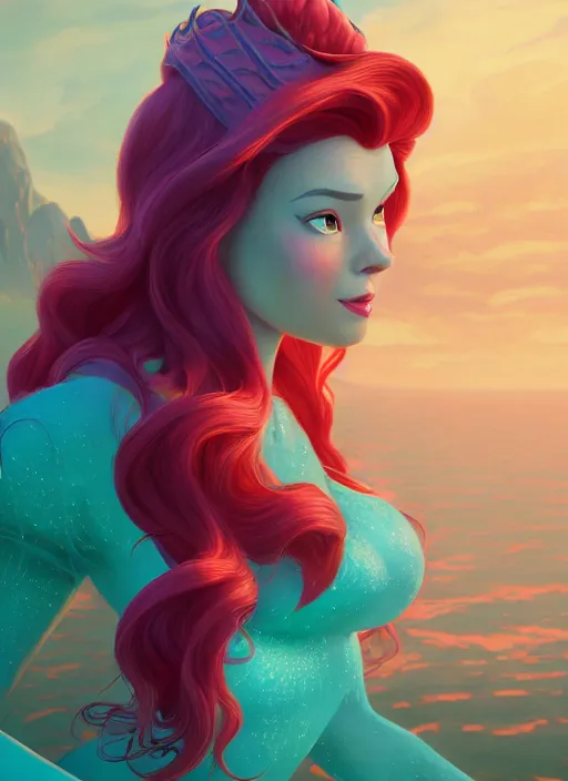 Image similar to princess ariel, hyper - detailed matte digital painting, concept art, official fan art, fantastically pastel colors, by jesper elsing and lois van baarle and ilya kuvshinov and ian spriggs, cinematic lighting, studio quality, unreal engine 5 and octane render, smooth render, behance hd, trending on artstation hq