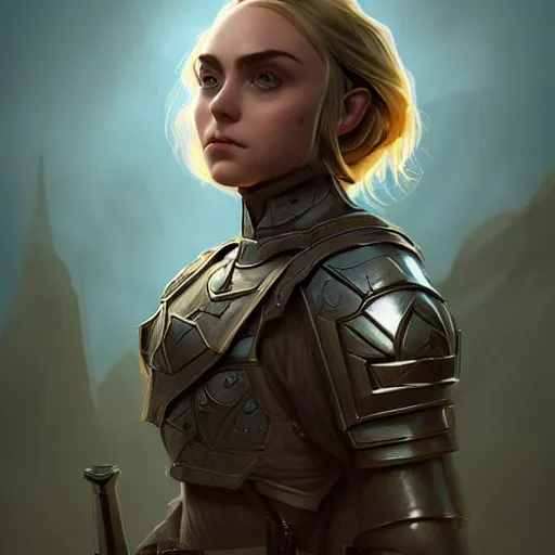 Image similar to symmetrical portrait, AnnaSophia Robb as a D&D paladin, dramatic lighting, cinematic, establishing shot, high detail, photo realistic, cinematic lighting, post processed, 8k, concept art, artstation, matte painting, in the style of eddie mendoza, raphael lacoste, alex ross