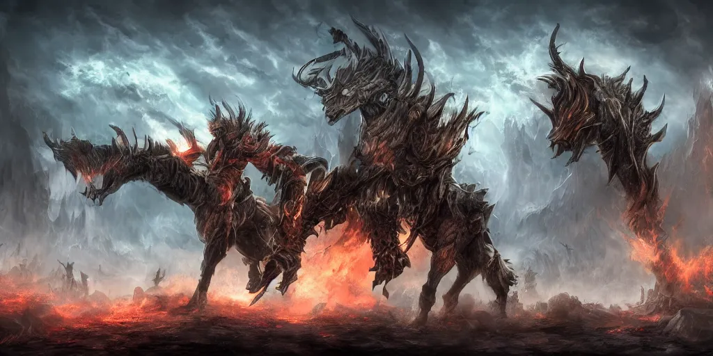 Image similar to mmo mount, digital art, fantasy apocalypse, 4 k,