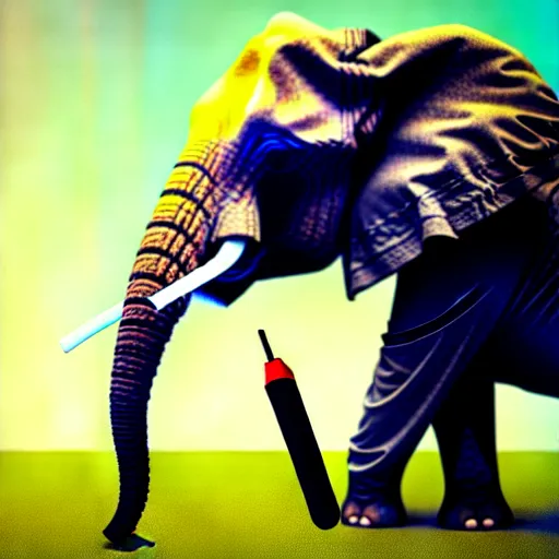 Prompt: an elephant smoking weed and getting high