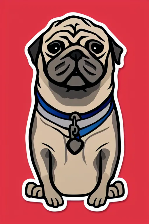 Image similar to Pug as war criminal, sticker, colorful, illustration, highly detailed, simple, smooth and clean vector curves, no jagged lines, vector art, smooth