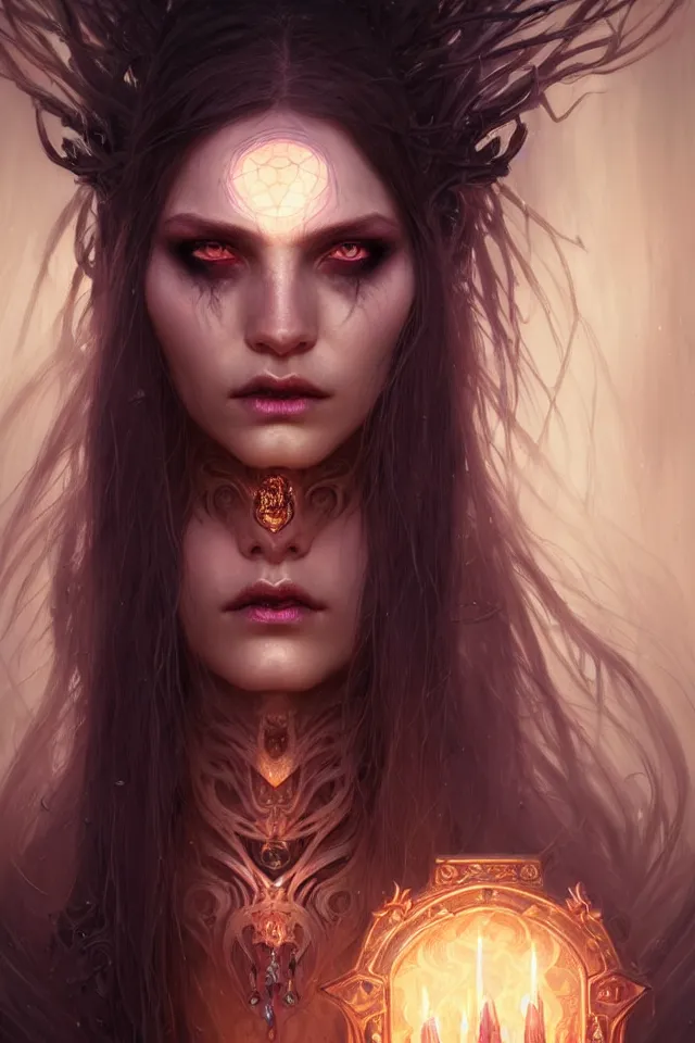 Image similar to Necromancer Sorceress face close-up macro in center, fantasy magic, undercut hairstyle, dark light night, intricate, elegant, sharp focus, illustration, highly detailed, digital painting, concept art, matte, art by WLOP and Artgerm and Greg Rutkowski and Alphonse Mucha, masterpiece