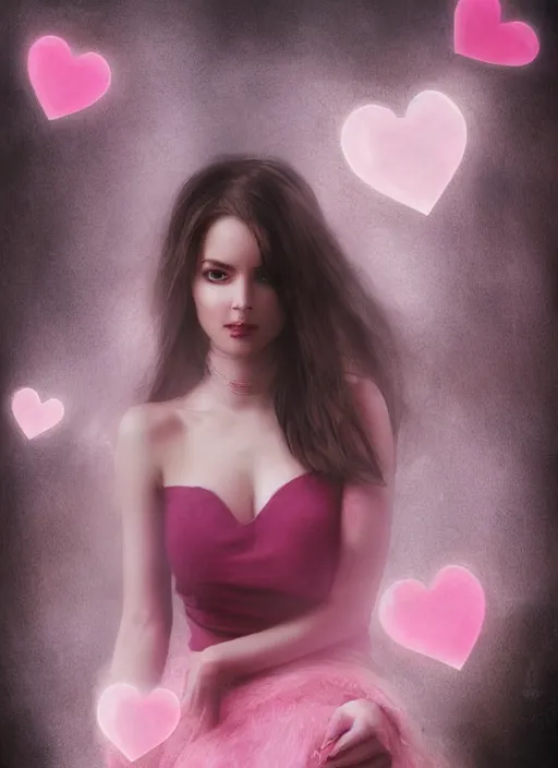 Image similar to a beautiful portrait of a beautiful woman surrounded by pink hearts and love, matte painting, fantasy art