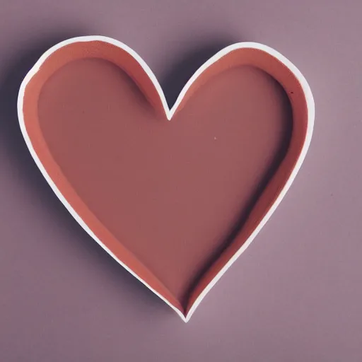 Prompt: red clay heart shape in the middle of a white background photograph