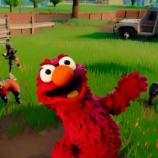 Image similar to elmo in fortnite, unreal engine