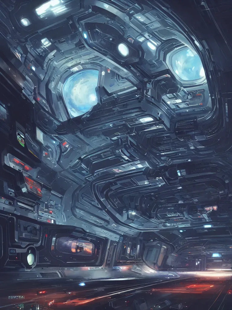 Image similar to the stunning futuristic art of vincent di fate, inside a space station, highly detailed, excellent composition, cinematic concept art, dramatic lighting, trending on artstation