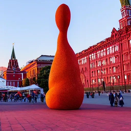 Image similar to symmetrical photo of giant mango sculpture on red square, super ariel wide shot, bokeh, golden hour