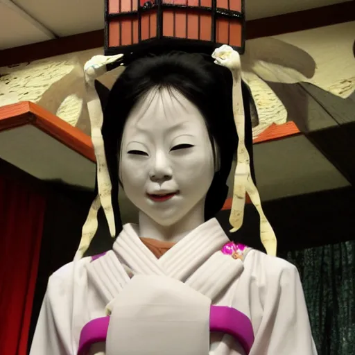 Image similar to animatronic of a japanese cult priestess