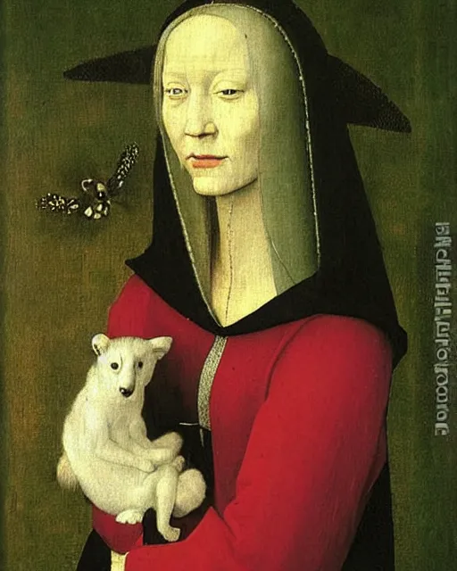 Image similar to Lady with an Ermine by Leonardo painting by Hieronymus Bosch