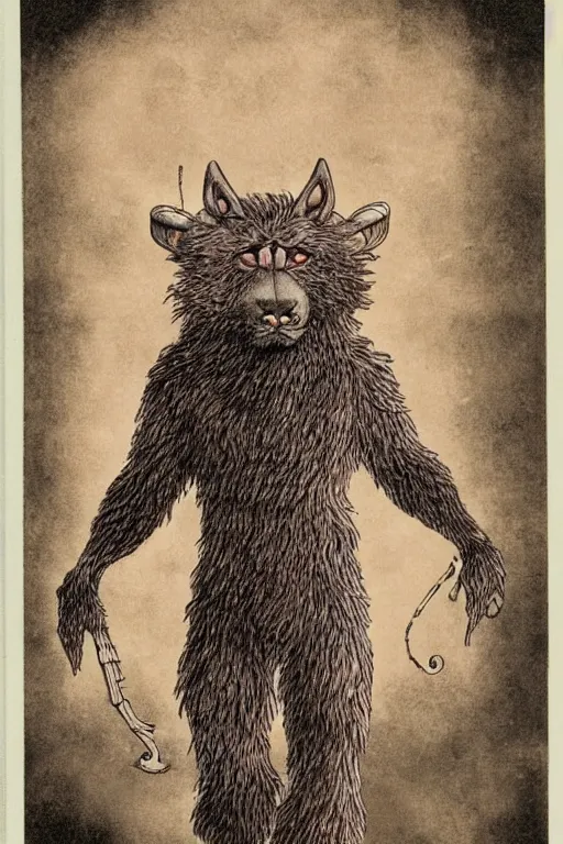 Image similar to Abe was a Forgotten Beast. A towering humanoid composed of rose gold. It has a gaunt appearance. Its grey fur is matted. Beware its deadly gas!