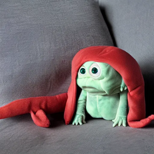 Prompt: A plush Gollum crying in thunderstorm