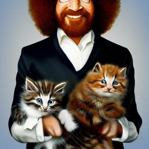 Image similar to bob ross painting of a kitten