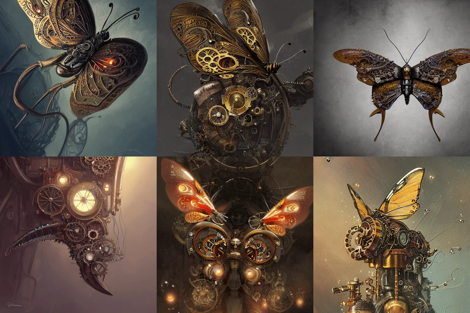 Prompt: close up of a mechanical butterfly, steampunk, fantasy, intricate, elegant, highly detailed, digital painting, artstation, concept art, smooth, sharp focus, illustration, by Pete Amachree and greg rutkowski