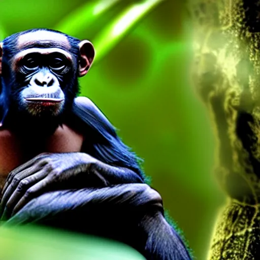 Prompt: a bonobo with the face of zuckerberg