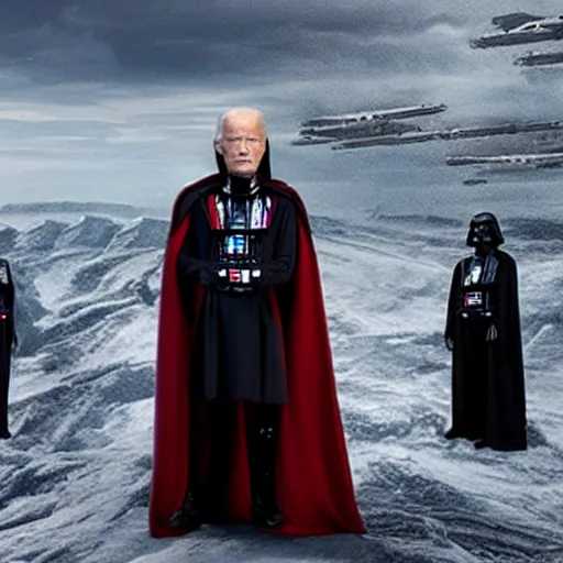 Prompt: Emperor Biden, Joe Biden dressed as a sith lord in the new star wars, promo still