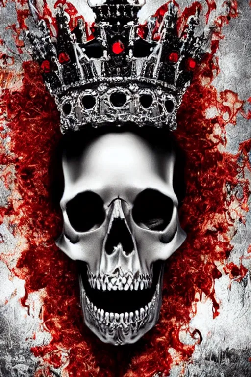 Prompt: skull queen with an red crown, hints of silver jewelry, gothic, eerie, intricate detail, dramatic lighting, fire, red, 4 k