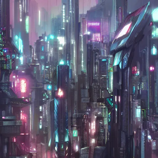 Image similar to highly detailed futuristic cyberpunk city, matte painting, from the anime film Ghost in the Shell, trending on pixiv