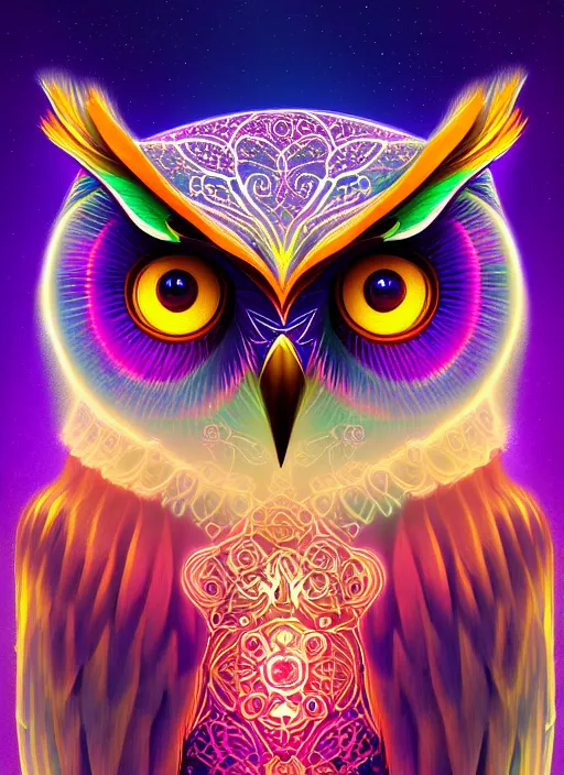 Image similar to symmetry!! product render poster vivid colors divine proportion owl, ice and snow, glowing fog intricate, elegant, highly detailed, digital painting, artstation, concept art, smooth, sharp focus, illustration,